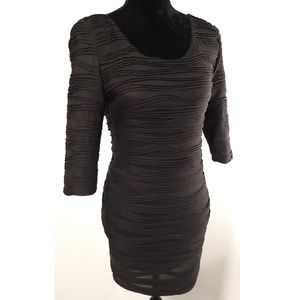 Forever 21 Ruched Textured 3/4 Sleeve Bodycon Sheath Black Dress Sz Small